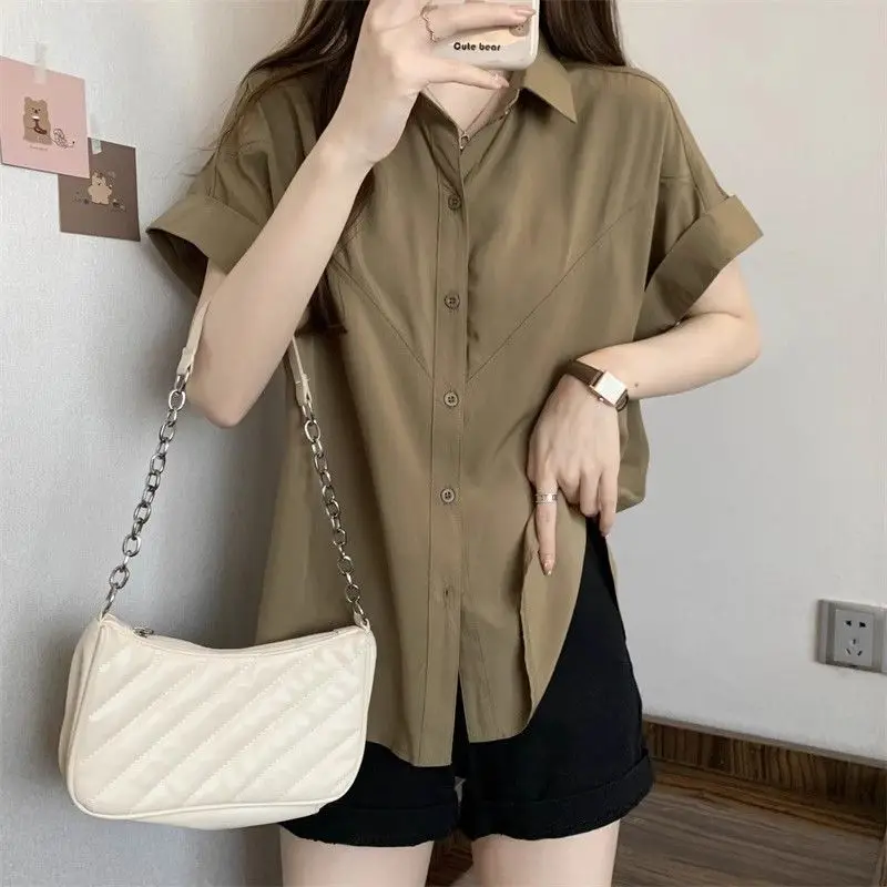 Shirts met korte mouwen Dames Jacquard Patchwork Pintucked Geplooide Top Kantoor Minimalistisch Modern Elegant OL Lady Professional Urban