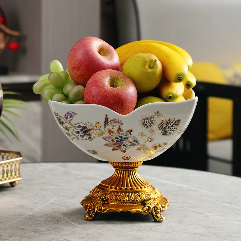 New Chinese Style Creative Ceramic Fruit Tray with High Appearance and High Foot Dried Fruit Snack Storage Tray for Home Use