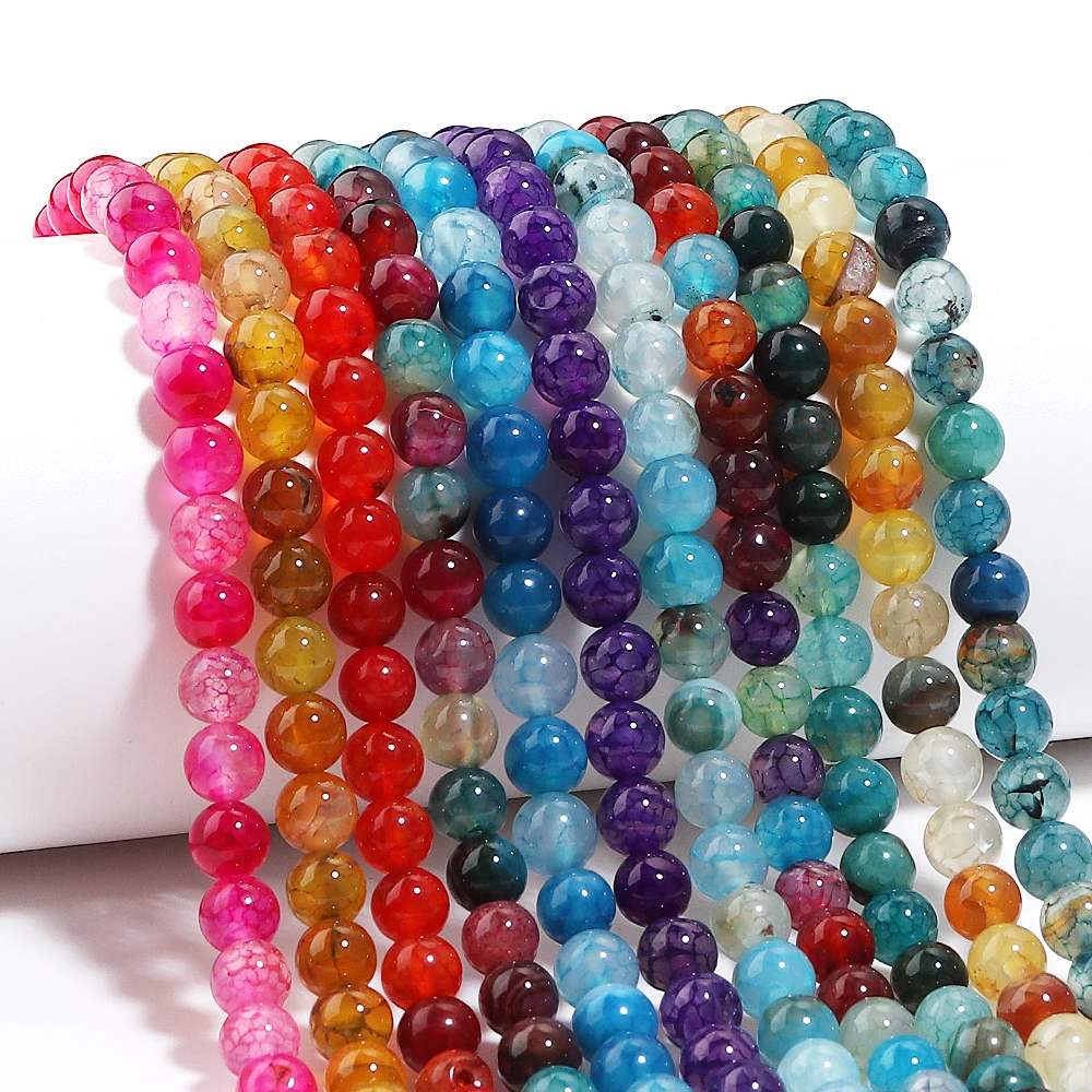 35-60 Stück/Lot 6 8 10mm Natursteinperlen Drachenadern-Achat Runde lose Abstandsperlen für Schmuckherstellung DIY Armband Halskette – Detail 2