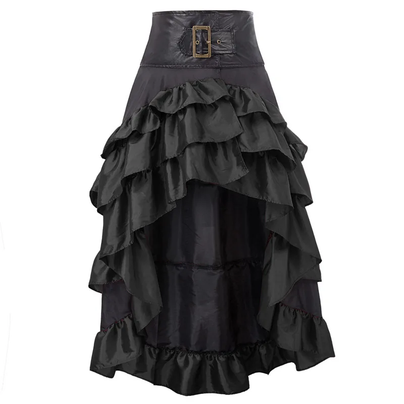 New Wish European and American retro front short back long irregular ruffled high waisted patchwork cake skirt