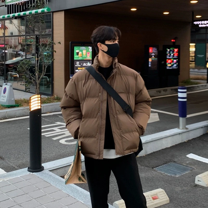 

Winter Jacket Men Warm Brown Black Thick Jacket Men Streetwear Korean Loose Short Coat Mens Parka Male Thicken Jackets M-2XL