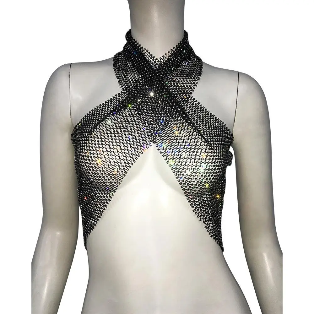 

Sexy Cross Ba Strap Net Diamond Women's Vest Sweet And Spicy Sweetheart Bridesmaid's Top ort Length A-Line Vest