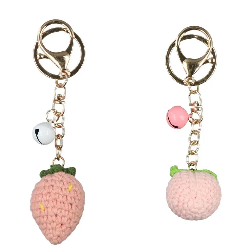 Creative Lemon Donut Fruit Keychain Crocheted Watermelon Knitting Car Keychain Strawberry Hand-woven Knitted Keyring Bag Pendant