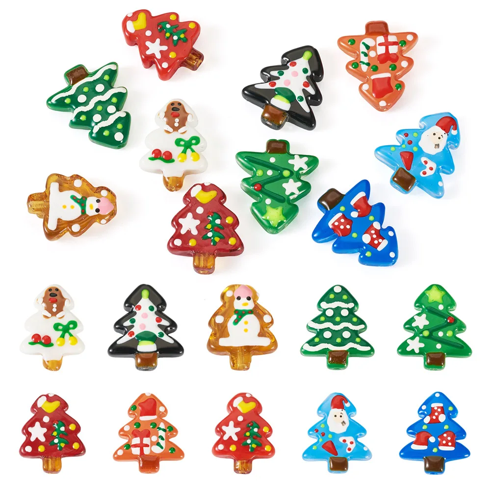 10Pcs Christmas Theme Handmade Lampwork Beads Christmas Tree Charm for Jewelry Making DIY Bracelet Necklace Earrings Decor