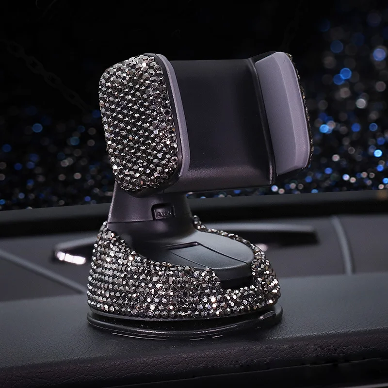 Two-in-One Multifunctional Diamond-encrusted Car Phone Holder Stand ABS Material Creative Suction Cup Navigation Bracket Stable
