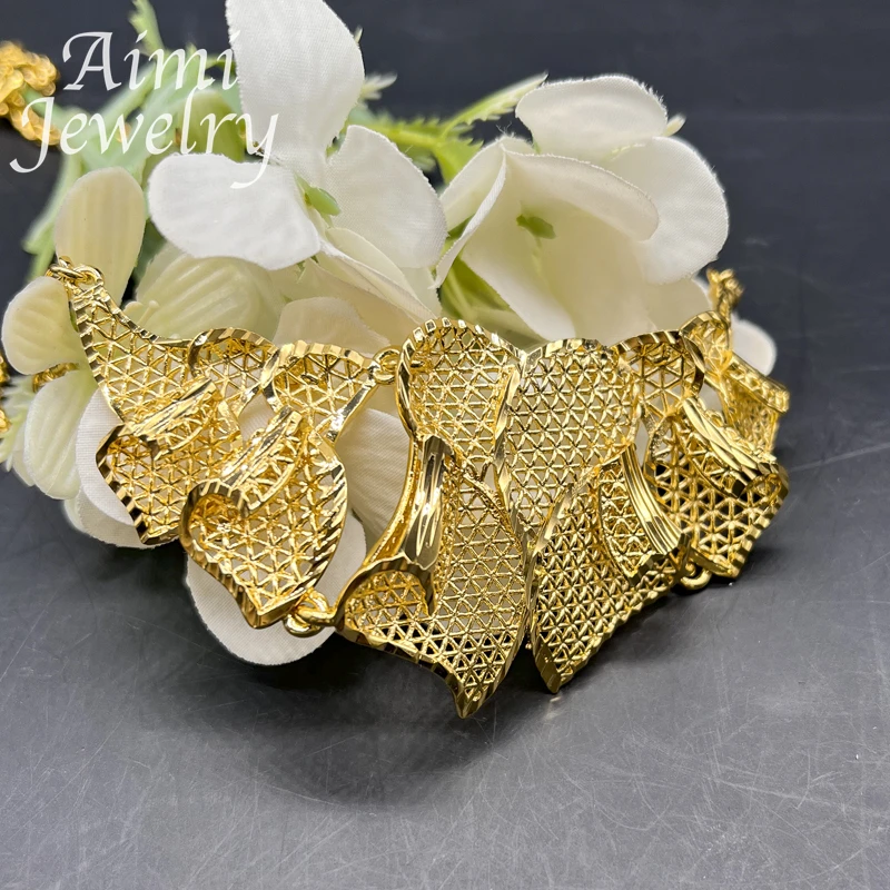 Dubai 24K Gold Plated Necklace Earrings African Nigerian Jewelry Set for Women Luxury Party Bridal Wedding Daily Wear Gifts