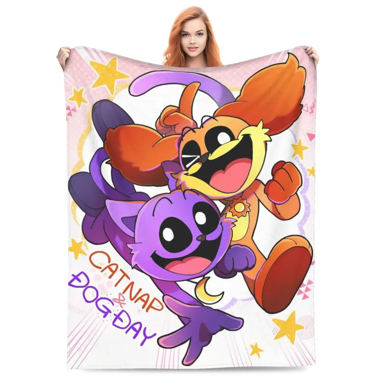 Cartoon CATNAP DOGDay Blankets Smiling Cats Flannel Novelty Breathable Throw Blanket for Home Decoration