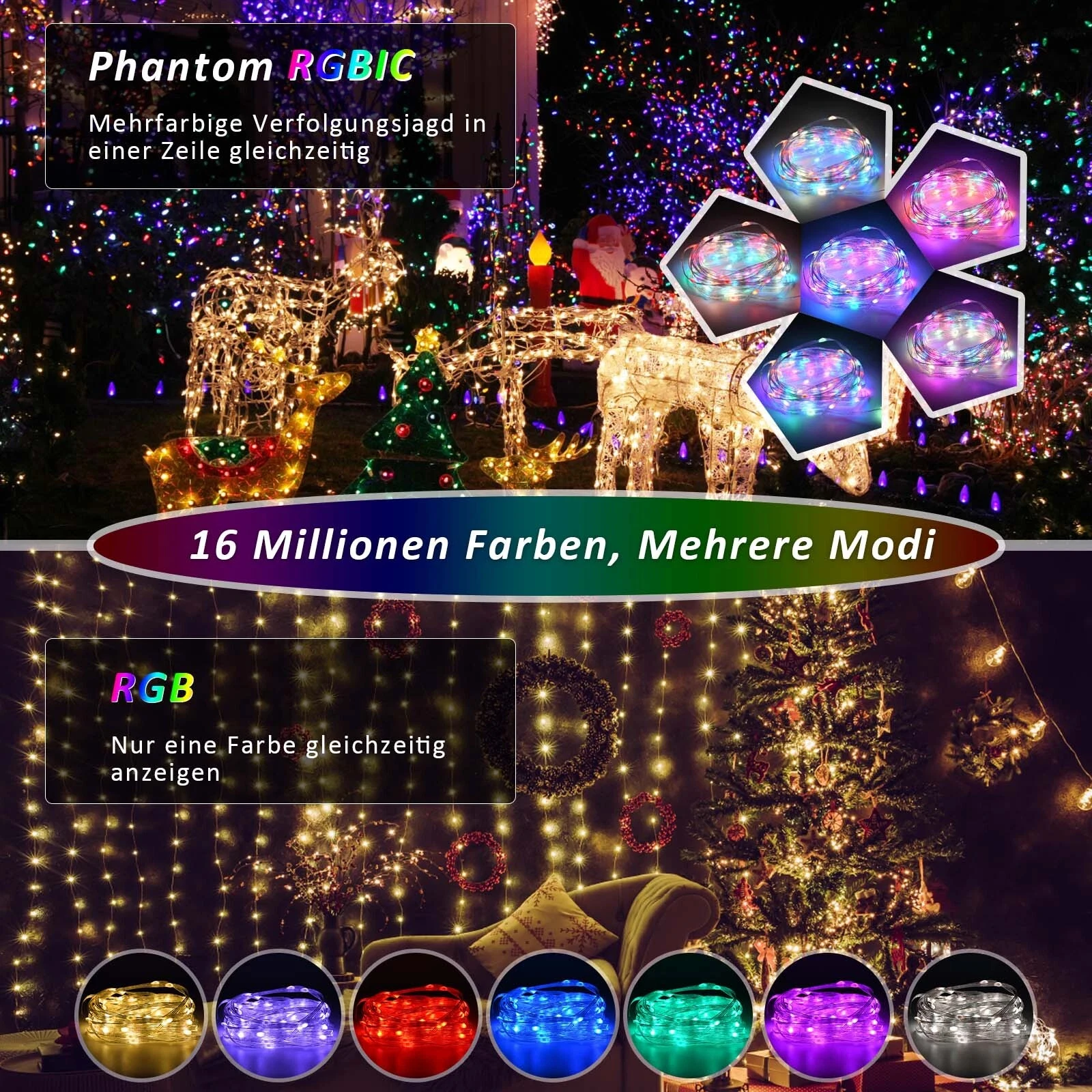 USB RGBIC Smart Fairy Lights Waterproof PVC Wire Bluetooth String Light Decoration for Christmas Party Wedding Home