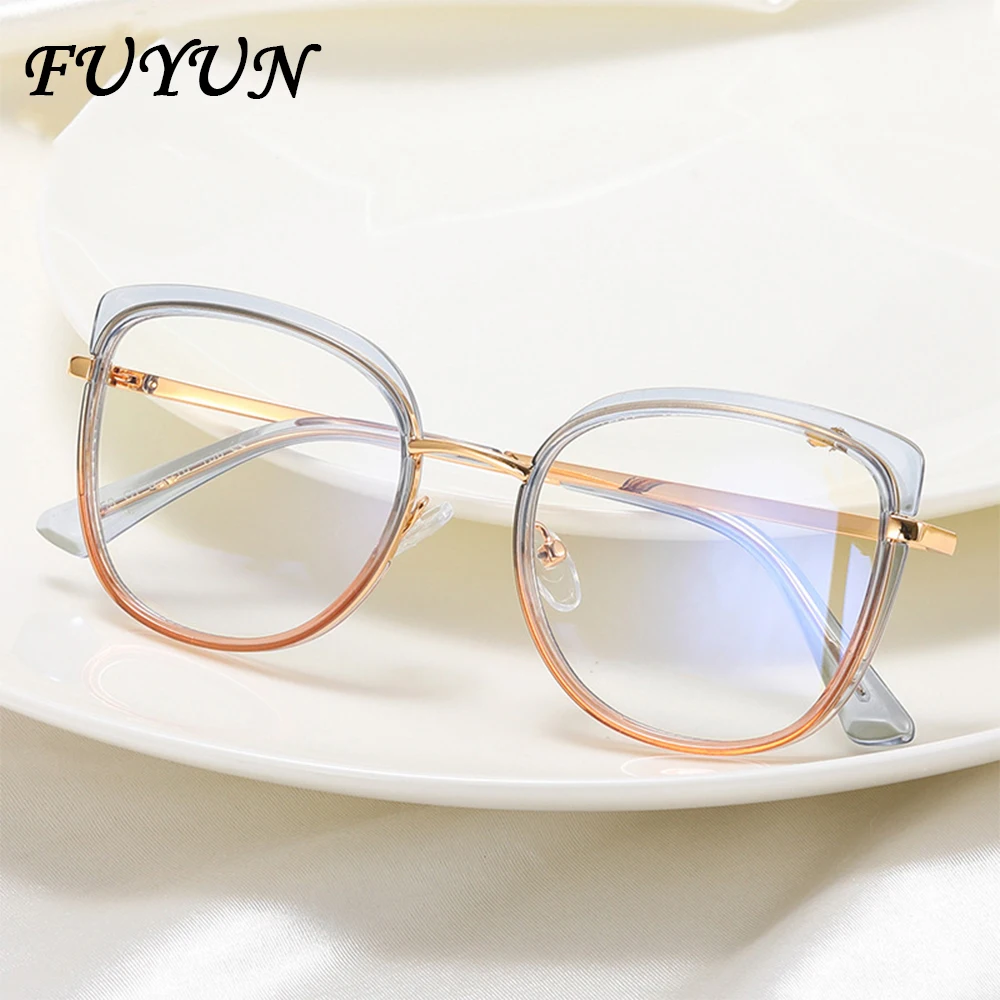 2024 New Women's Multi color Circular Anti Blue Light Glasses Frame Fashion Women's Square Cat Eye Optical Lens Light Luxury Eye