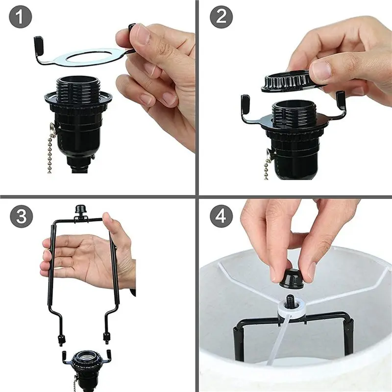 2Pcs 7Inch Lamp Shade Harp Holder Adjustable Lamp Harp Kit E14,E26,E27 Light Base Adapter Black Horn Lampshade Bracket
