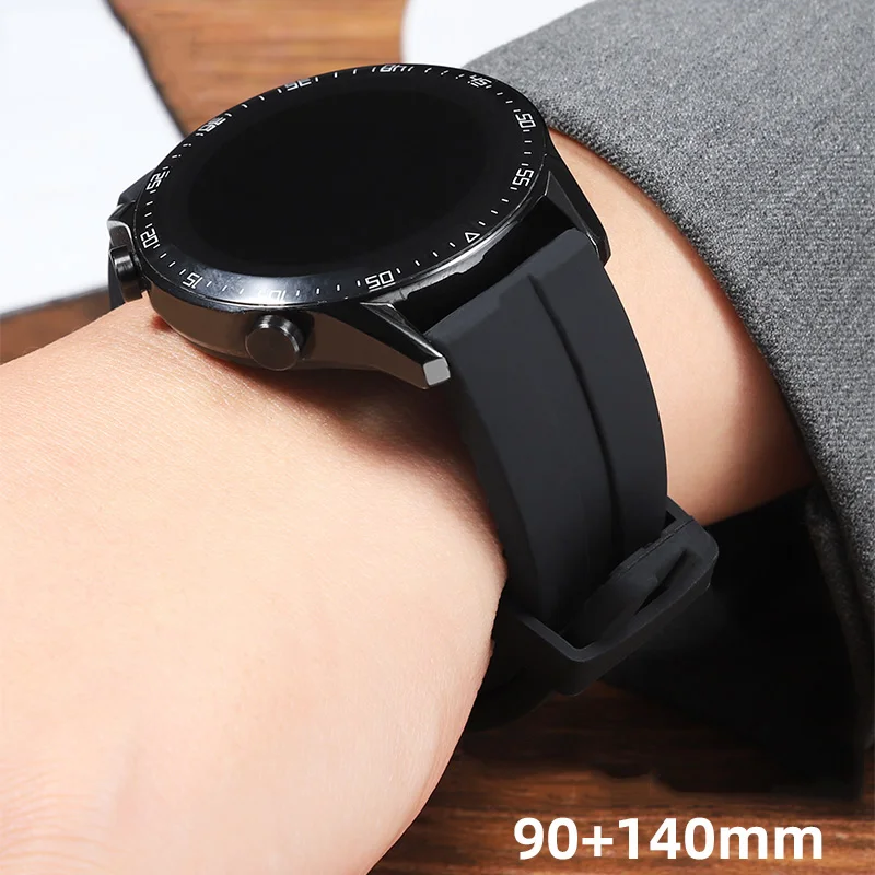 حزام ساعة مطاطي ممتد لأي حزام ساعة أسود 20 مم 22 مم XL مقاس 140 + 90 مم سوار معصم من السيليكون