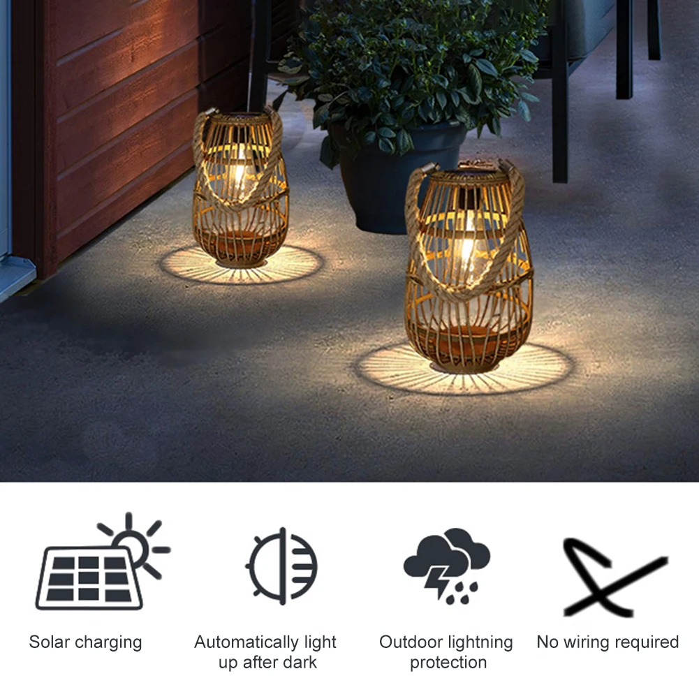 Outdoor Portable Rattan Solar Lights Auto IP44 Waterproof Dustproof Weather Resistant Landscape Lights For Garden Decoration