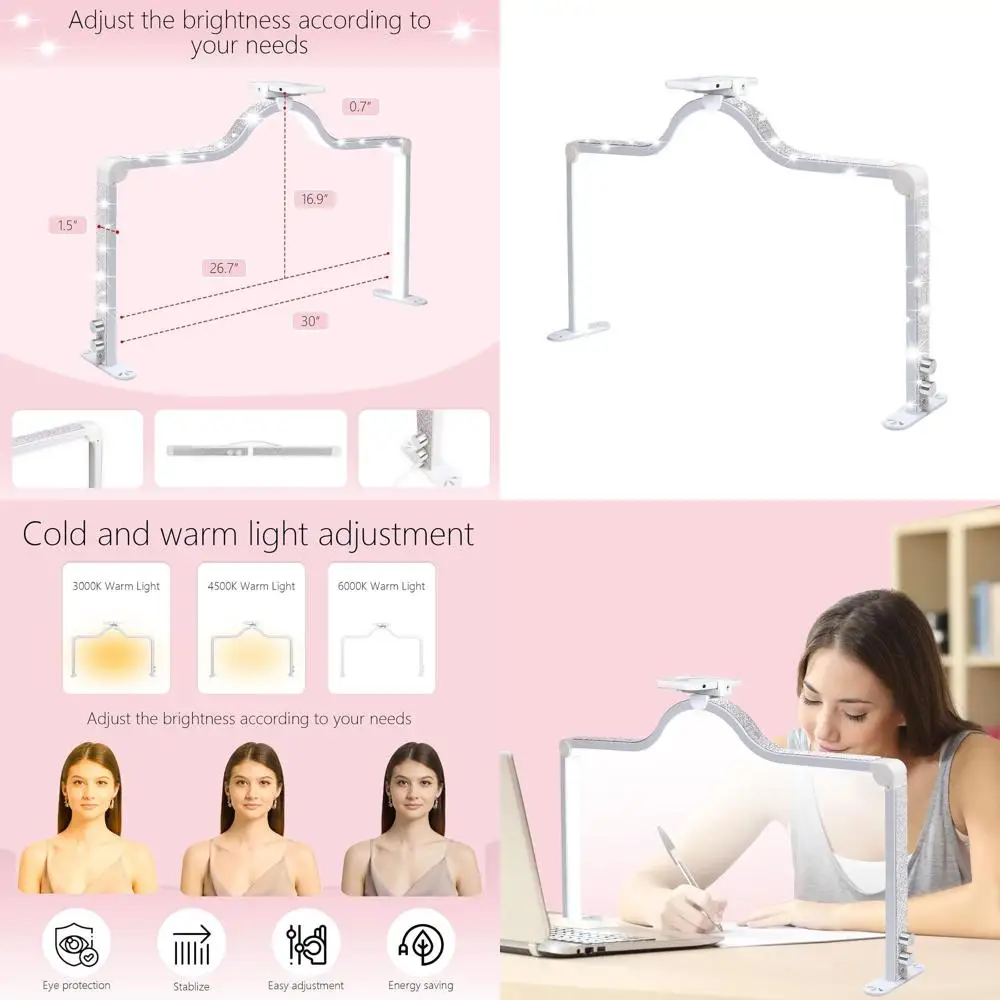 

Настольная лампа 34 дюйма с 3-уровневой регулировкой яркости, 3360 лм, свет для защиты глаз, регулируемый держатель для мастеров маникюра - белая