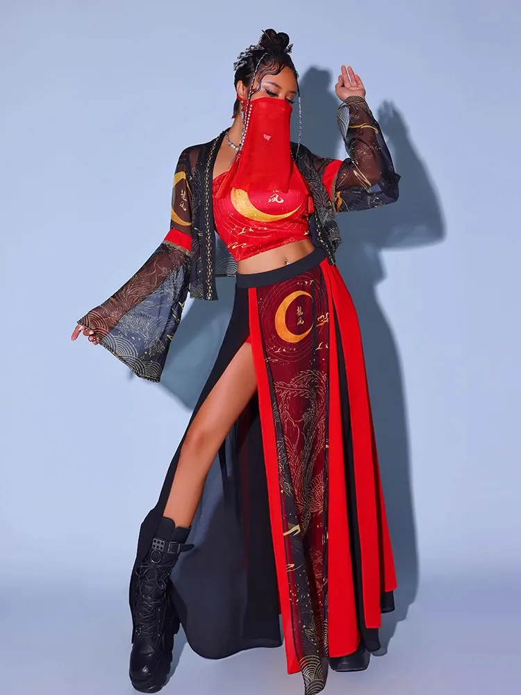 

Традиционный китайский танцевальный костюм для женщин, одежда для джазовых и корейских танцев, костюм для выступлений диджеев, сценический наряд.