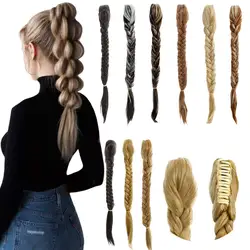 Shangzi Claw Clip On Ponytail Synthetic Hair Braided Ponytail Clip In Hair Extension Black Pony Tail Hairpiece for Women