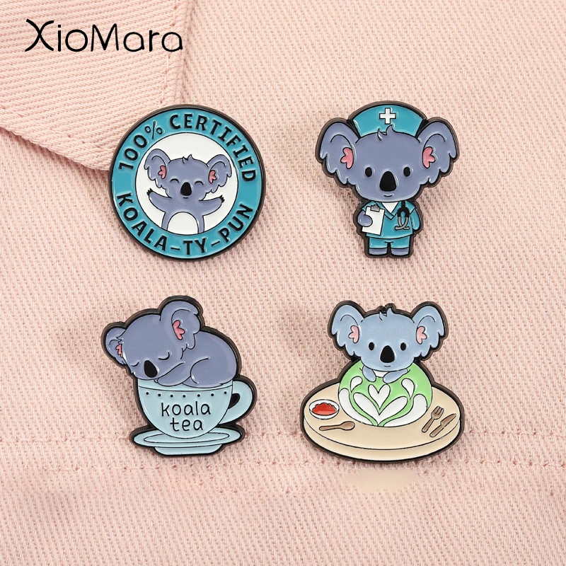100% Certified Koala Ty Pun Enamel Pins Cute Animal Koala Tea Doctors Nurses Brooches Lapel Badge Jewelry Gifts for Friends ﻿