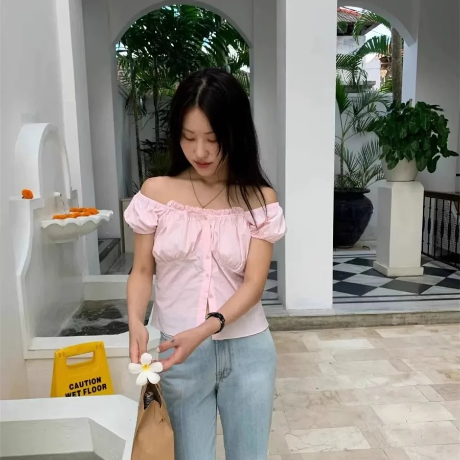 Słodkie LYSM ort Bubble Sve irt Letnie 2025 Bawełniane Oddychające Dopasowane Damskie Modne Dojazdy do Pracy Jednolite Kolory