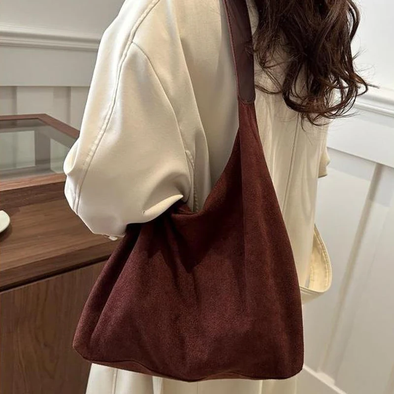 Large capacity casual tote bag Korean retro frosted fashion solid color simple shoulder bag