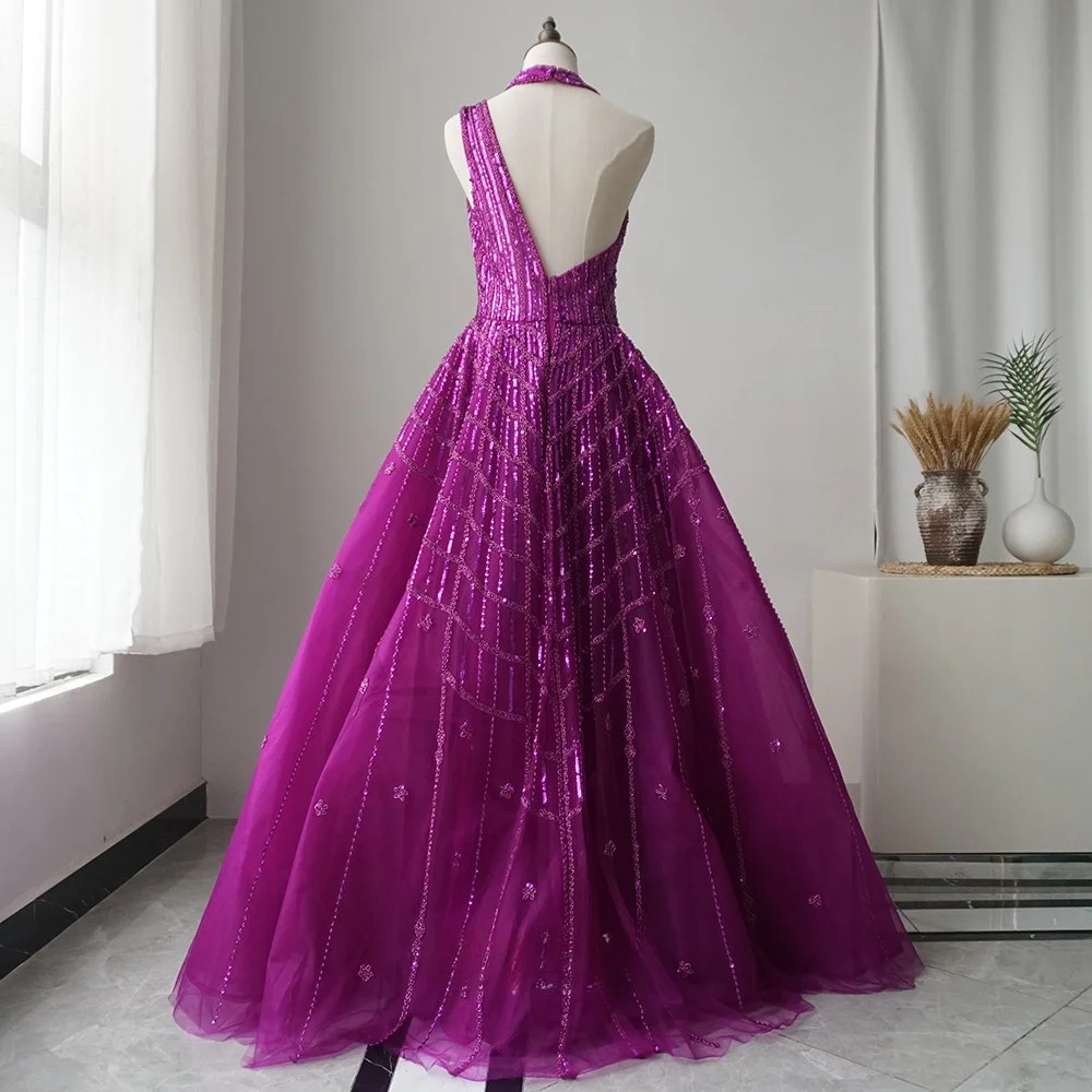 Hot Sale Luxury Beaded Dubai Lilac Evening Dresses for Women Wedding Party 2023 Elegant Long Arabic Prom Formal Gowns LA71778