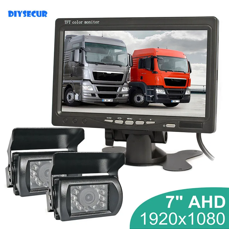 DIYSECUR 7inch AHD IPS Car Monitor Rear View Monitor Waterproof IR Night Vision 1080P AHD Car Camera for Bus Houseboat Truck