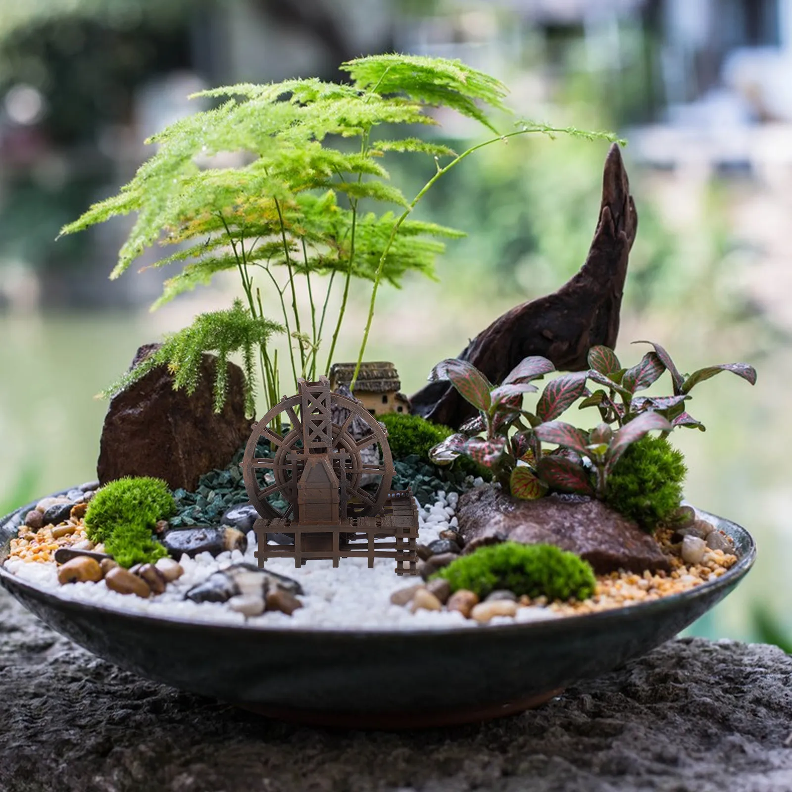 Fish Tank Windmill Water Fountain Ornament Desktop Waterfall Decor Aquarium Landscape Decoration Water Wheel Fountain Feature