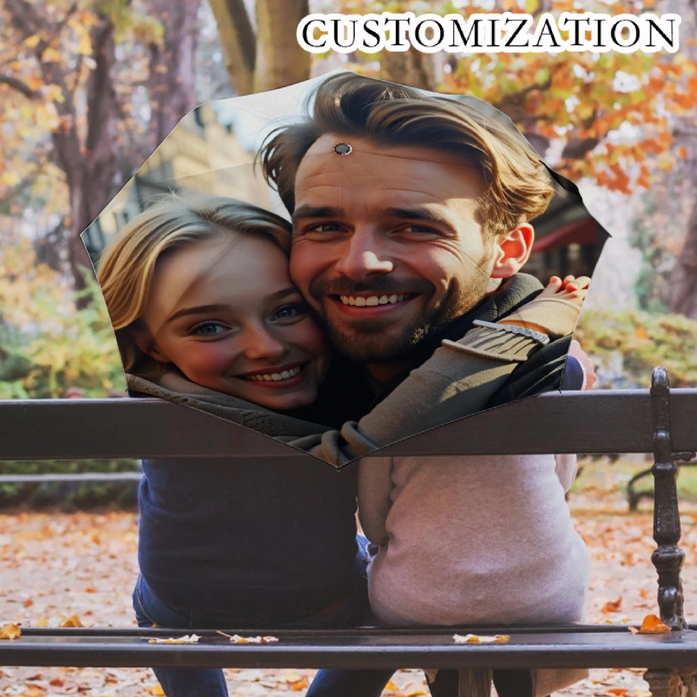Custom Print Folding Umbrella, Personalized Pattern Photo Customized Compact Travel Umbrella, Windproof Water Repellent UPF50+