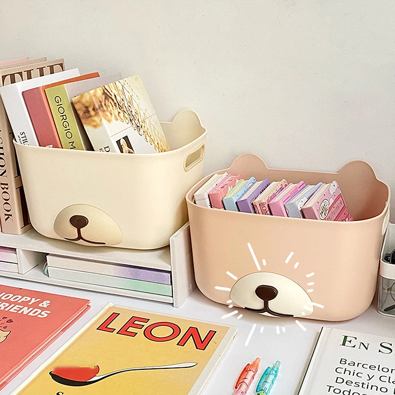 Plastic Sundries Storage Box Cute Creative Student Books Stationery Organize Cases Children Toys Storage Baskets Home Decor