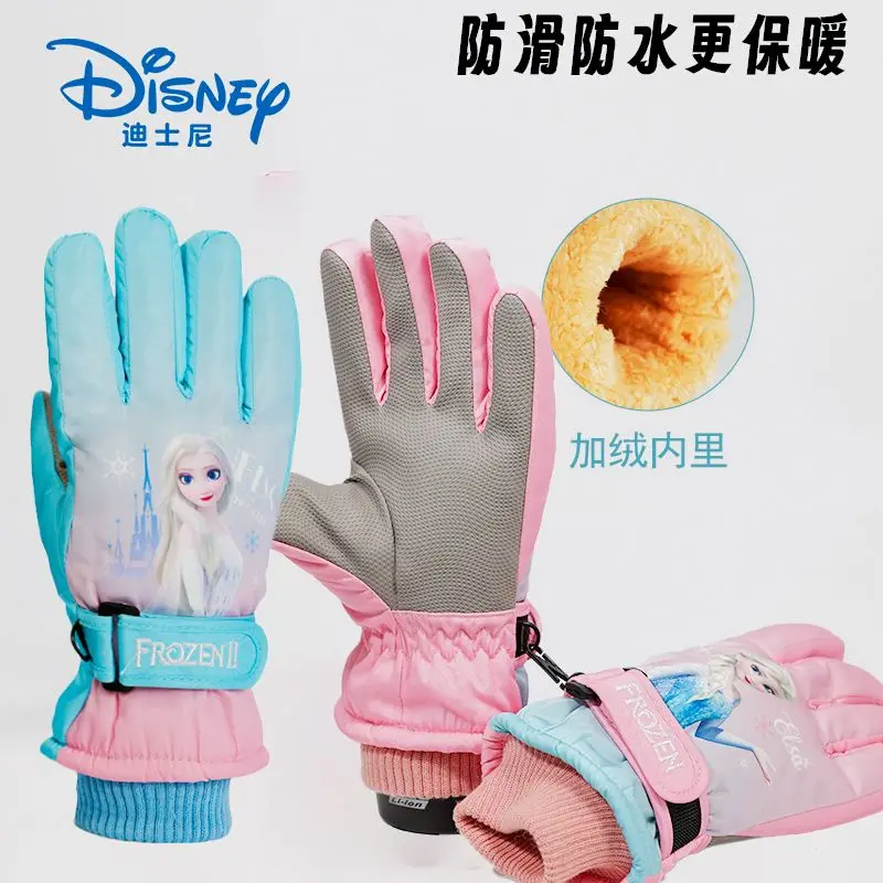 قفازات ديزني إلسا اللطيفة كاواي الشتوية الإبداعية المخملية السميكة الدافئة للأطفال، قفازات شخصية مقاومة للماء والرياح