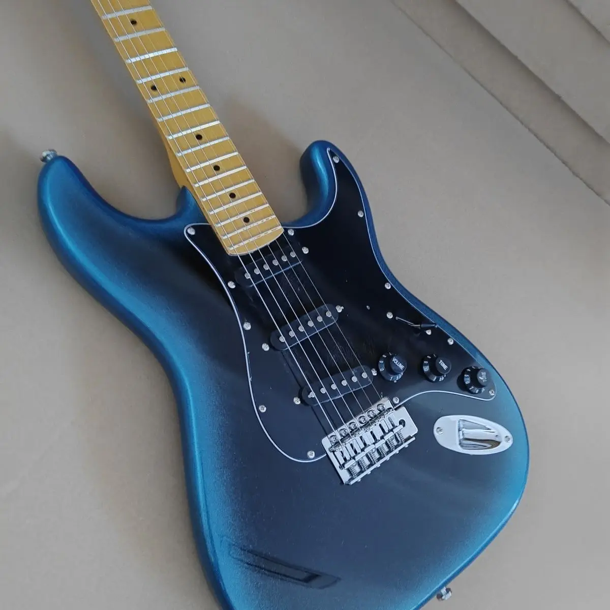 High end customized dark night blue ST triple single electric guitar, professional performance instrument, high aesthetic value