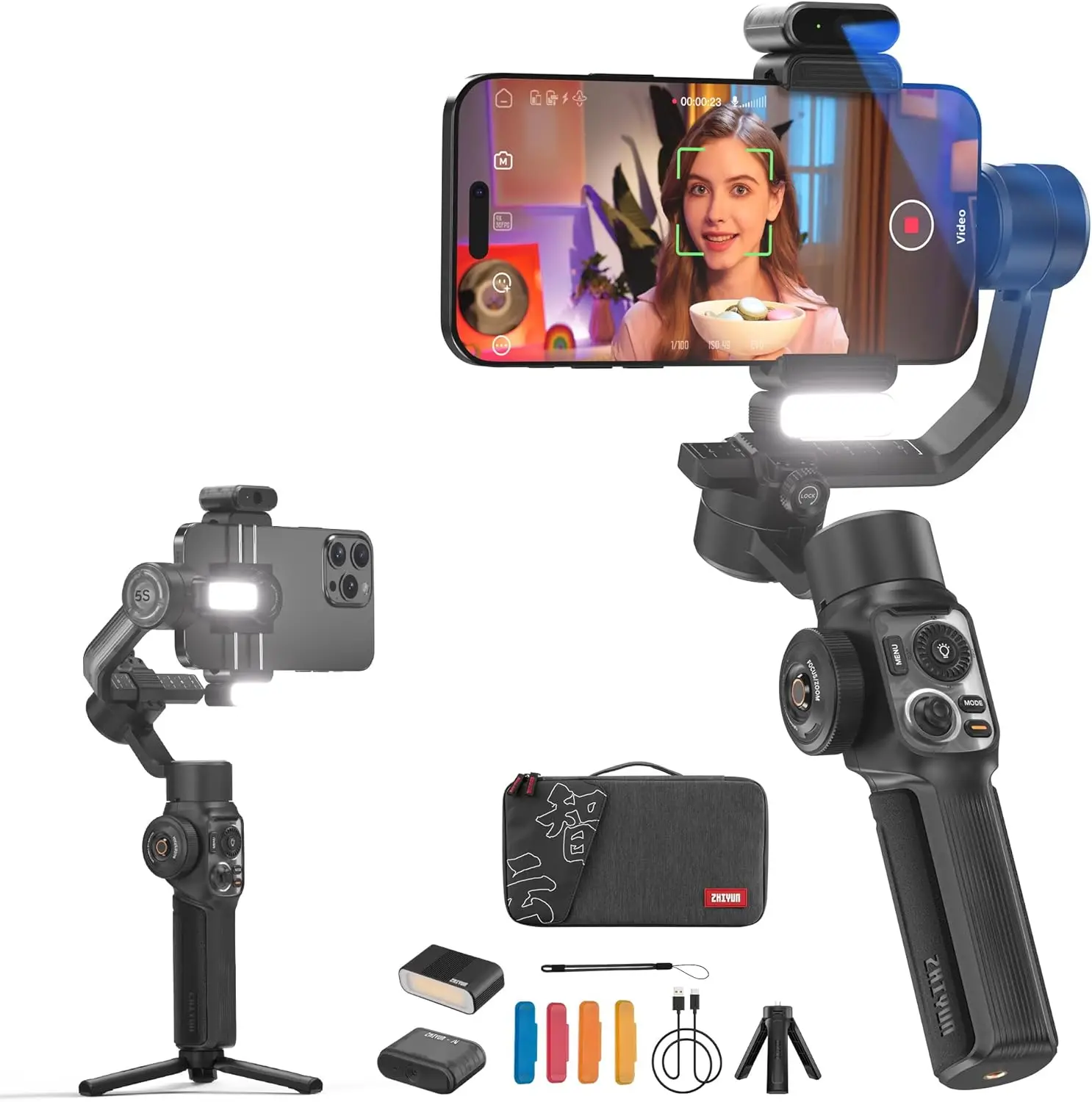 

ZHIYUN Smooth 5S AI Pro Gimbal Stabilizer for Smartphone 3-Axis Phone Gimbal with AI Tracker Magnetic/Built-in Fill Light