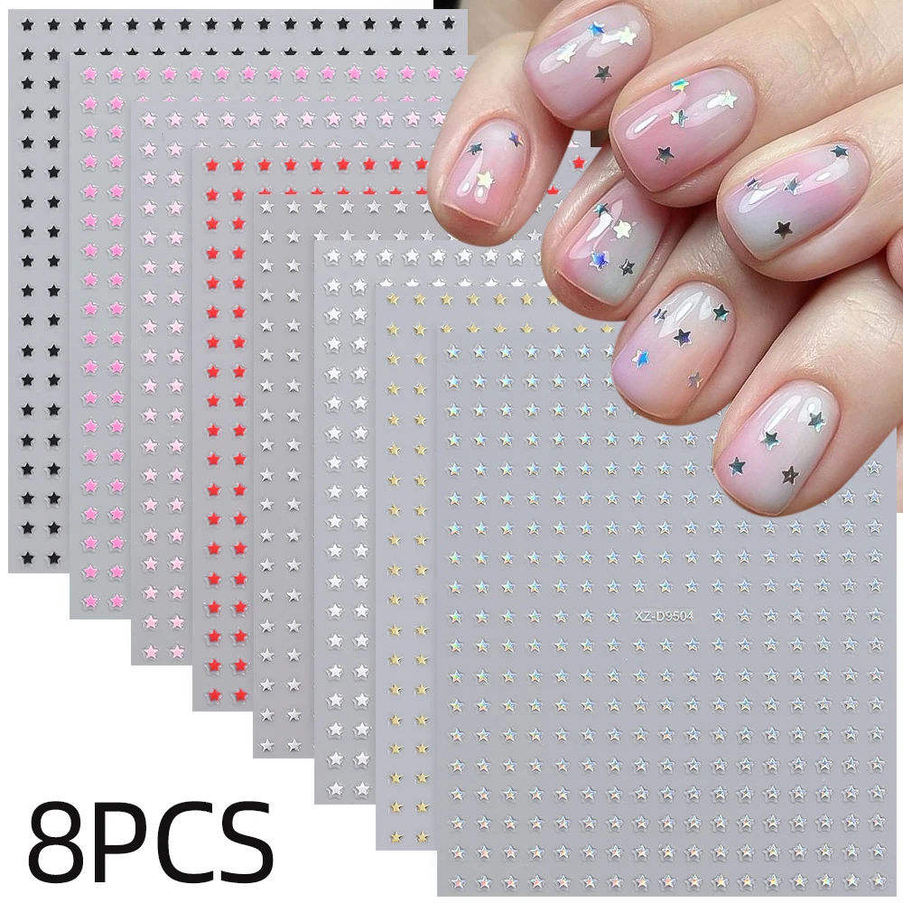 8 stks/set 3D Mix Kleuren Y2K Sterren Nagels Stickers 8*10 cm Vijfpuntige Ster Nail Decals Zelfklevende Starlight DIY Nagelbenodigdheden 1