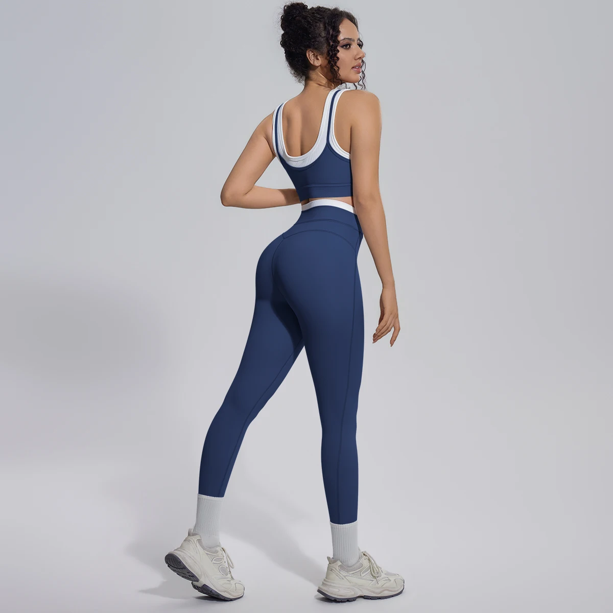 Rooftrellen 2-teiliges Yoga-Set für Damen, sexy Sport-BH, Yoga-Top mit Brustpolster, Farbblock-Design, Yoga-Hose mit Po-Formung, Damen-Fitness-Set – Detail 13