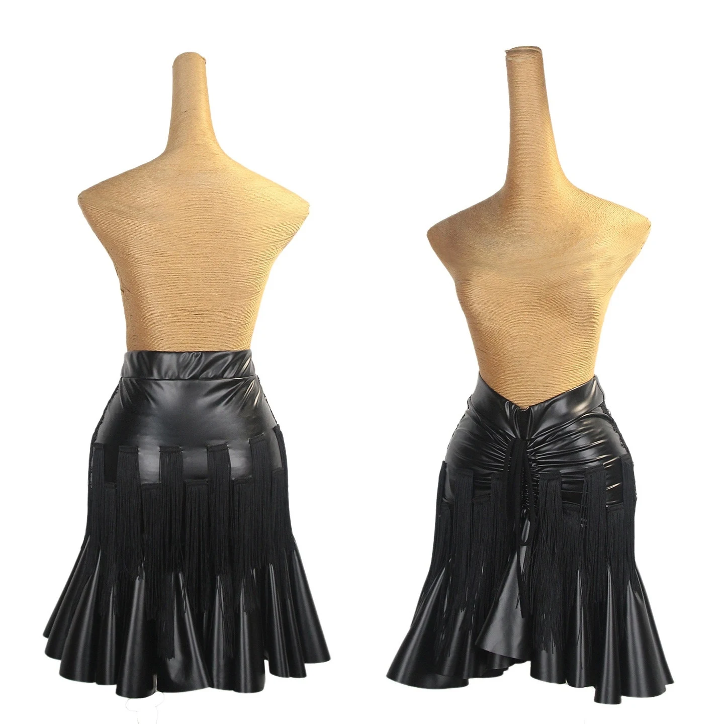 

Черная кожаная юбка для латинских танцев, женский костюм для танцев румбы, ча-ча, самбы, тренировочная одежда для взрослых, юбка с бахромой DNV26105