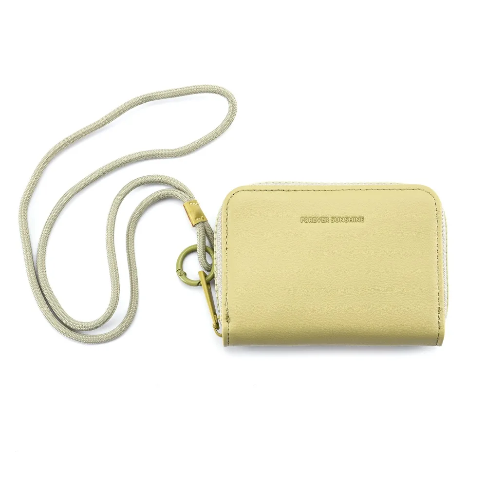 

Портативный мужской и женский кошелек на шею из искусственной кожи, однотонный короткий кошелек с ремешком на молнии, студенческий кошелек, сумка для карт