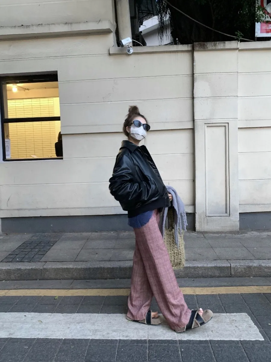 

Женские повседневные брюки Soolrok в американском стиле в клетку с высокой талией, прямые, свободные, длинные, струящиеся, в пол