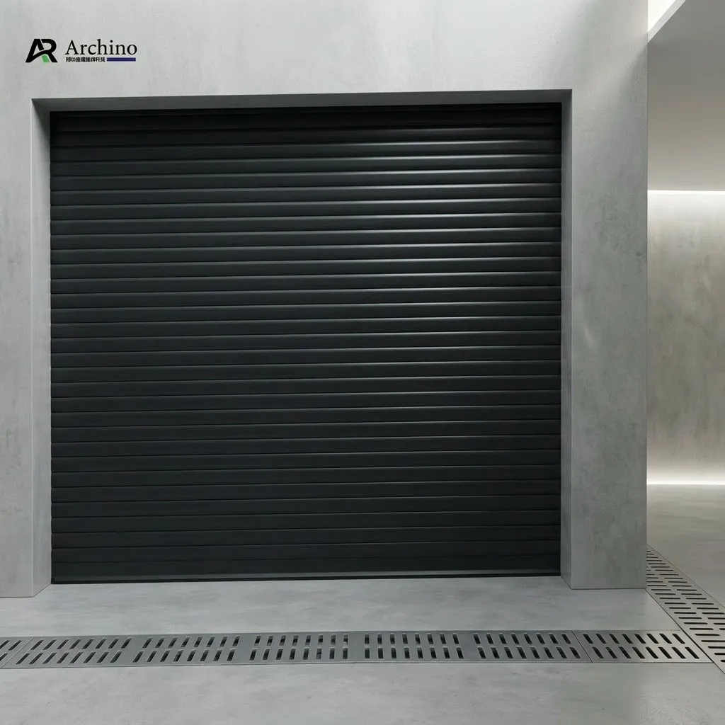 Modern Black Aluminum Insulated Roller Garage Door with Motorized Overhead Operation for Secure Residential Parking