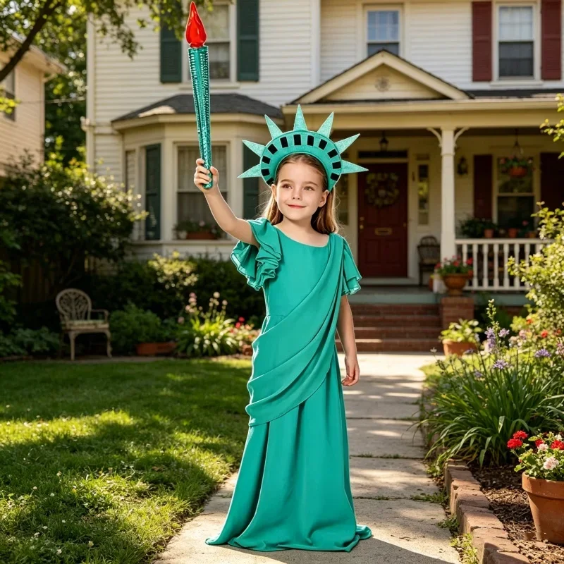 Mädchen Halloween-Kostüm Antikes Griechisches Römisches Gewand Kinder Freiheitsstatue Cosplay-Outfit Faschingskostüm für Party-Aufführungen