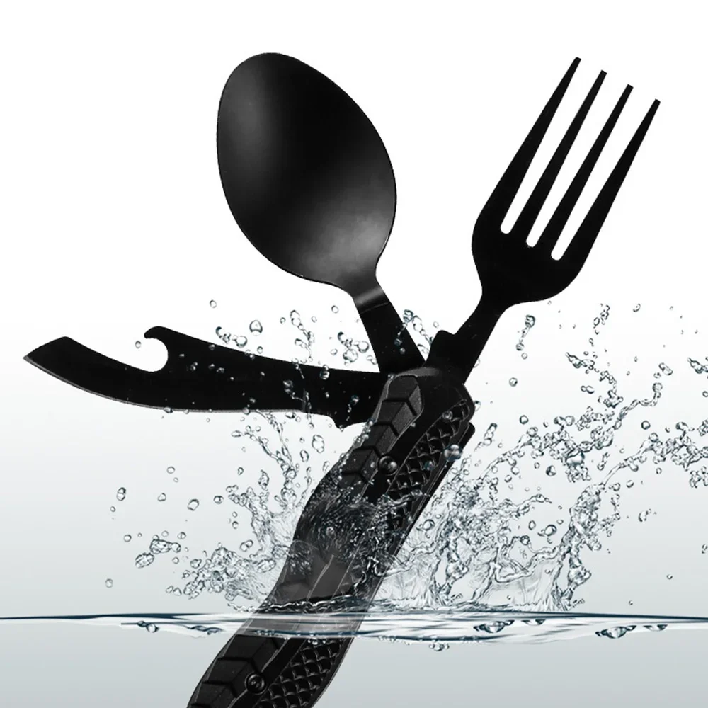 Stainless Steel Cutlery Set Portable 3-in-1 Folding Spoon Fork Knife for Camping Travel Picnic Outdoor Eating Utensil Kit