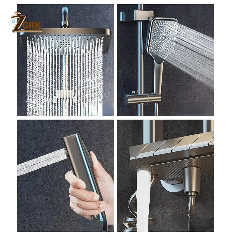 Grey Digital Shower Set Intelligent Brass Bathroom Faucets Hot Cold Waterfall Tap Rainfall Piano Design Shower System