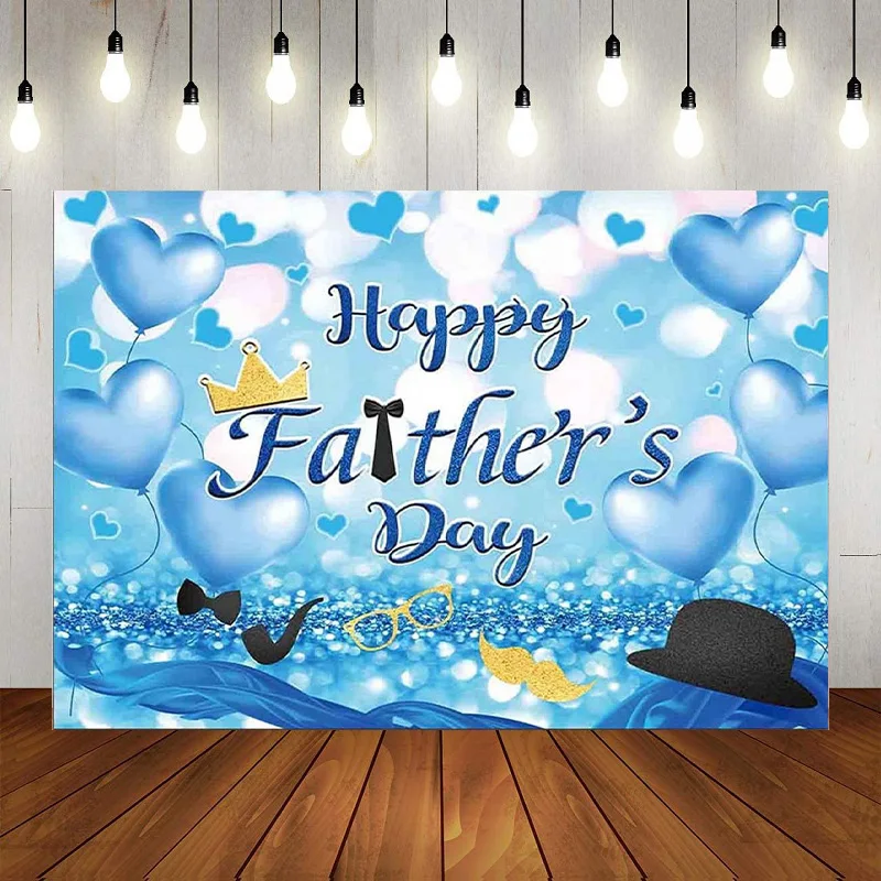 Happy Father's Day Party Photography Backdrop I Love Dad Blue Heart Sequin Spots Background Thank You Daddy Banner Poster Decor