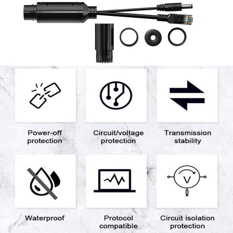 Waterproof 1000Mbps POE Splitter  48V to 12V IEEE 802.3af/at Adapter for Outdoor IP Camera CCTV Security System