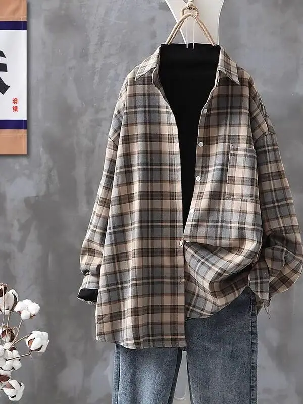 

Ретро-рубашка в клетку для женщин, свободного кроя, с длинным рукавом, весна-осень, новая модель, универсальная, качественная, повседневная, дышащая верхняя одежда