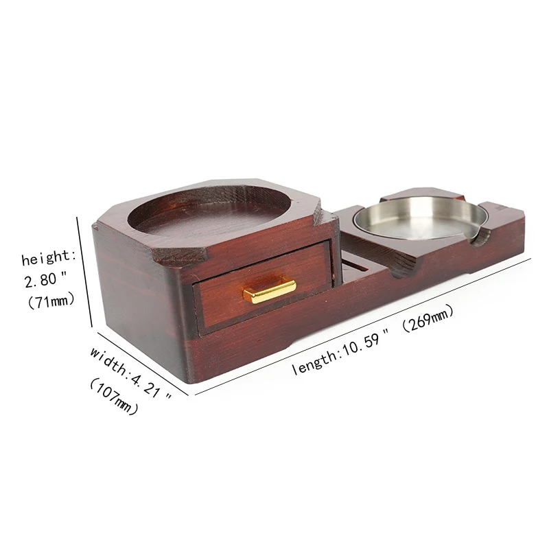 Wooden Cigar Ashtray with Drawer & Glass Holder - usage example