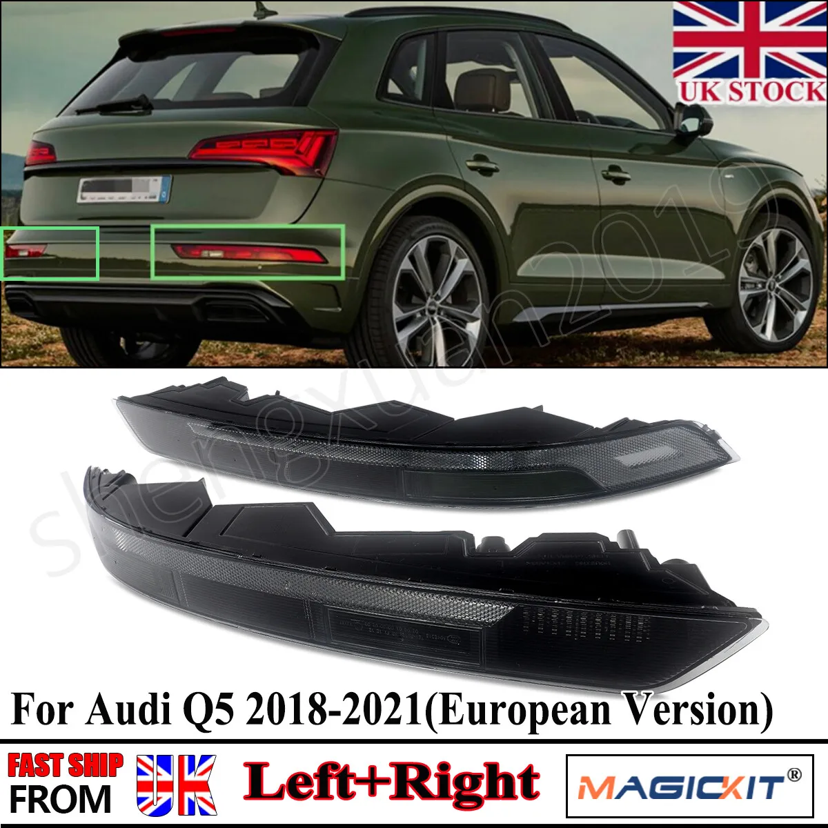 Image of Ein Paar Rücklicht ersetzen für Audi Q5 2018 2019 2020 2021, hintere Stoßstange, untere Rücklicht-Brems-Bremsleuchten, geräucherte Signalleuchten