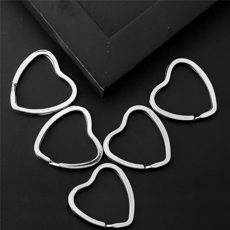 5 Pcs /Lot Simple 32mm Key Holder Love Heart Split Rings Metal Keyring Silver Color Keychain Accessories Free Shipping P005