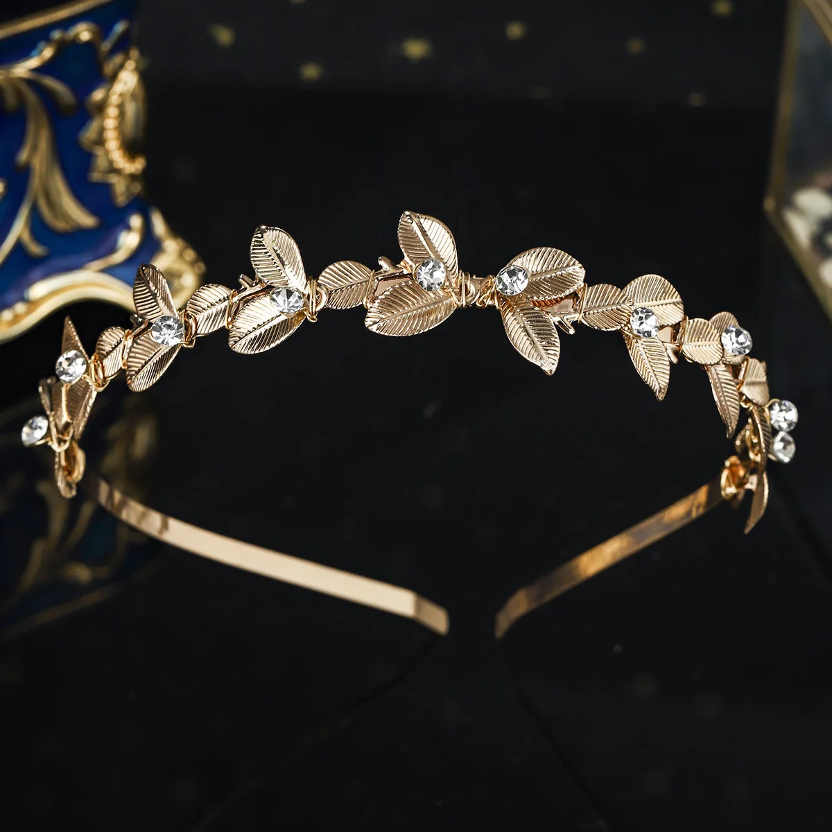 Gold Fashion Alloy Leaf Rhinestone Flower Hairband Classic Handmade Jewelry Headband Crown For Women As Gifts