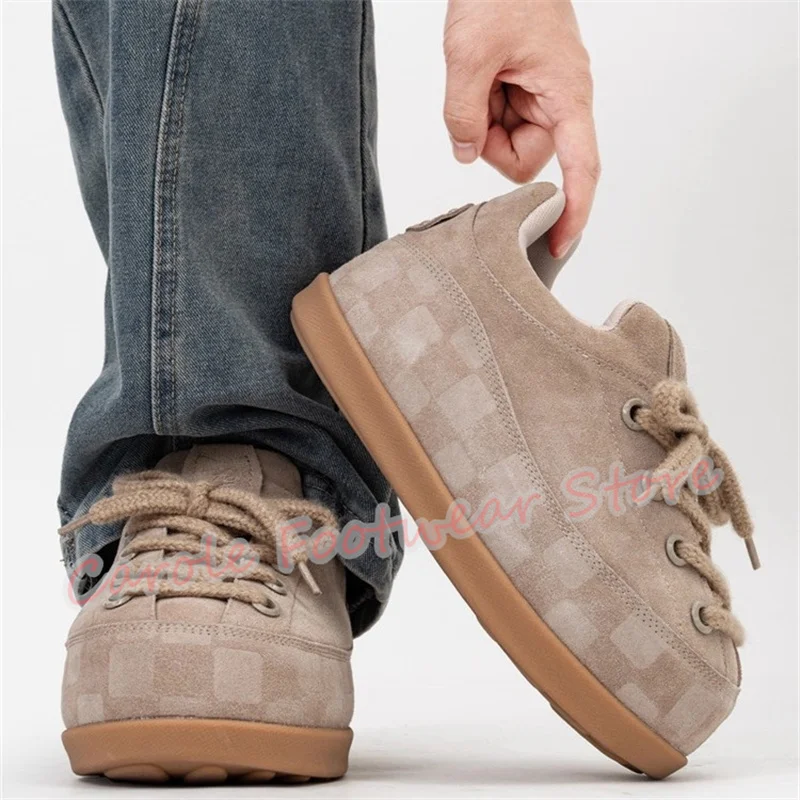 Fashion Mixed Color Checkered Lace-Up Sneakers for Men Chunky Bottom Height Increasing Bread Big Head Male Sport Shoes