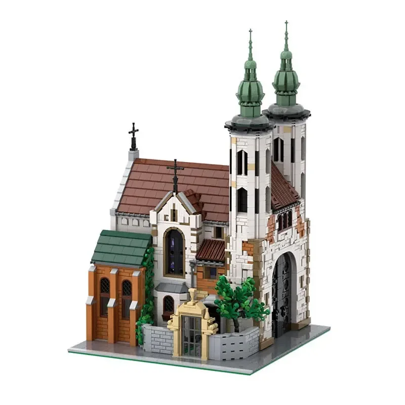 MOC-124447 Zamek Ulica Widok Średniowieczna Kościół Łączona Konstrukcja Model Klocków • 3039 Elementów Klocki Zabawka Prezent dla Dzieci