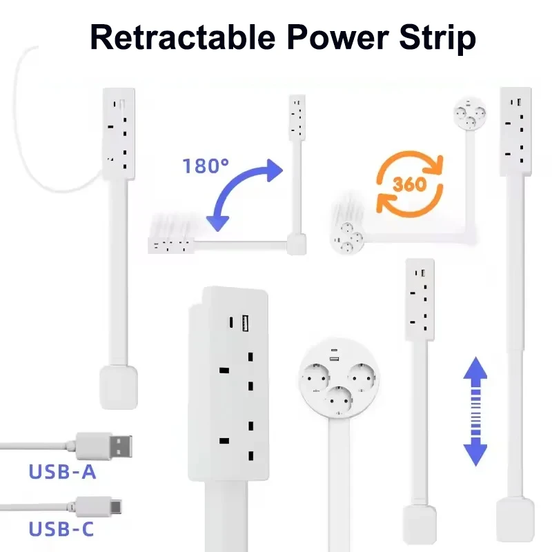 

Power Outlet Extender Power Socket Expander 2xAC Sockets 1xUSB A 1xUSB C Plug and Play 180 Degree Rotatable Versatile for Sofa