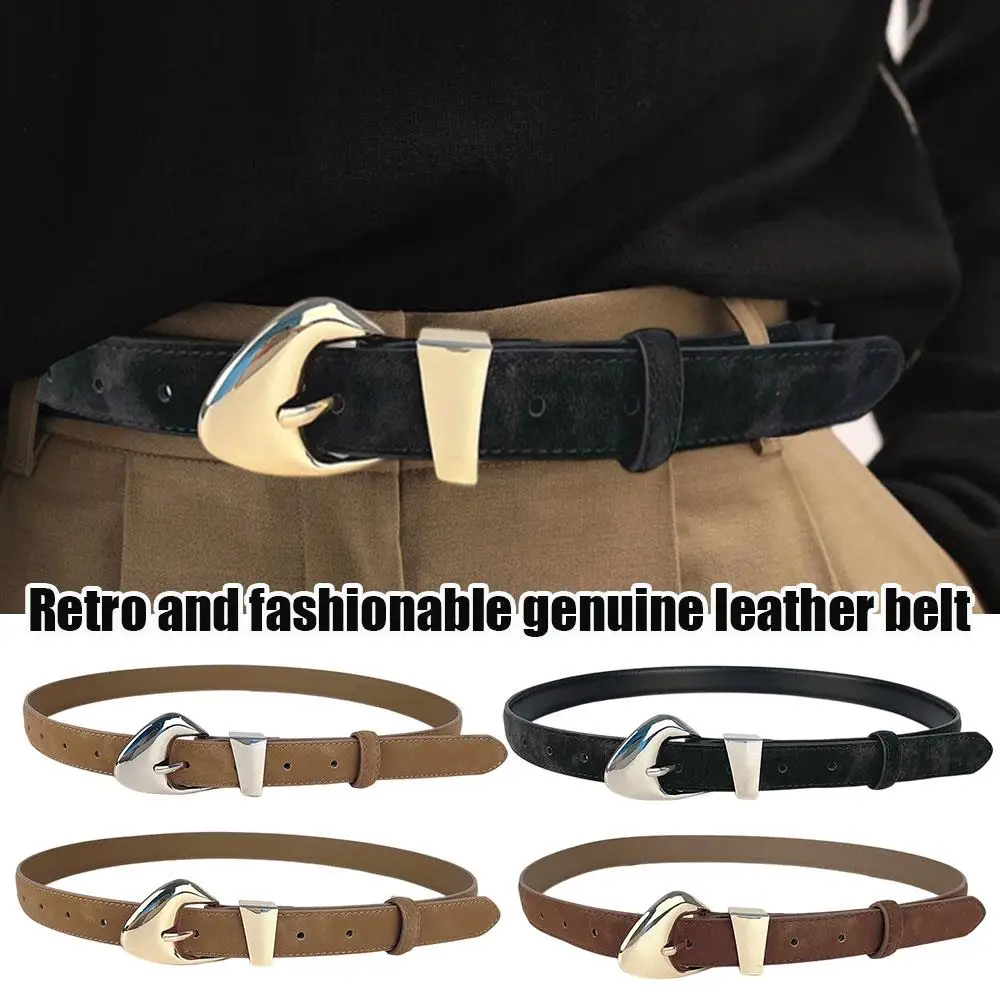 

2.3cm Wide Waist Belt Jeans Dresses Waistband Gold Metal Pin Buckle Suede Cowhide Leather Belt Luxury Frosted Leather Belts